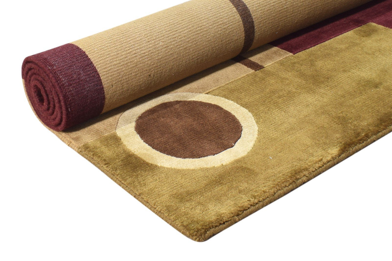 4X6 Rug Wool Brown Modern Hand Knotted Scandinavian Abstract Room Size Carpet 