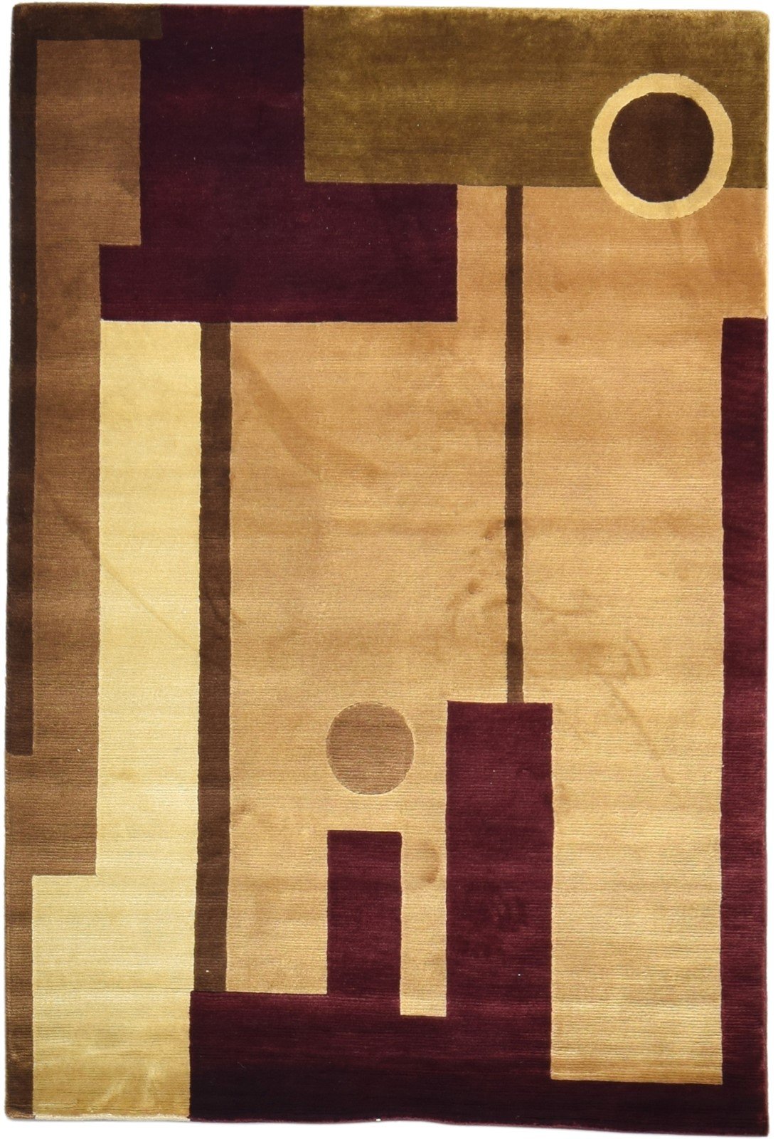 4X6 Rug Wool Brown Modern Hand Knotted Scandinavian Abstract Room Size Carpet  Area Rug 