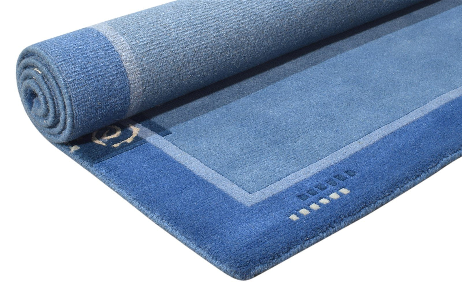 Blue Wool / Silk Rug 4X6 Modern Hand Knotted Scandinavian Bordered Room Size 