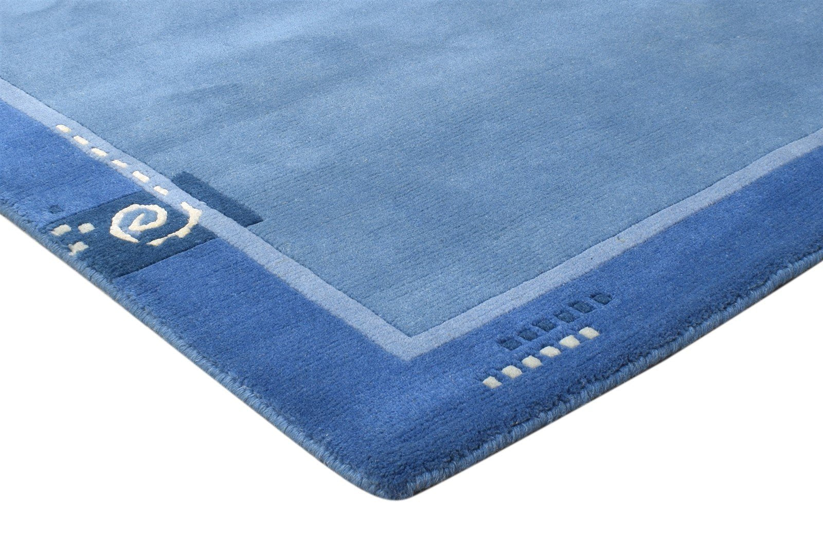 Blue Wool / Silk Rug 4X6 Modern Hand Knotted Scandinavian Bordered Room Size 