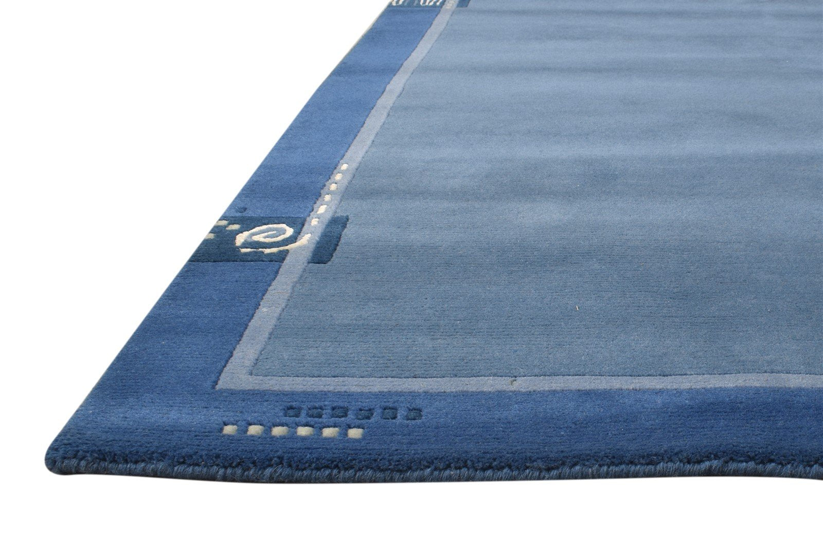 Blue Wool / Silk Rug 4X6 Modern Hand Knotted Scandinavian Bordered Room Size 