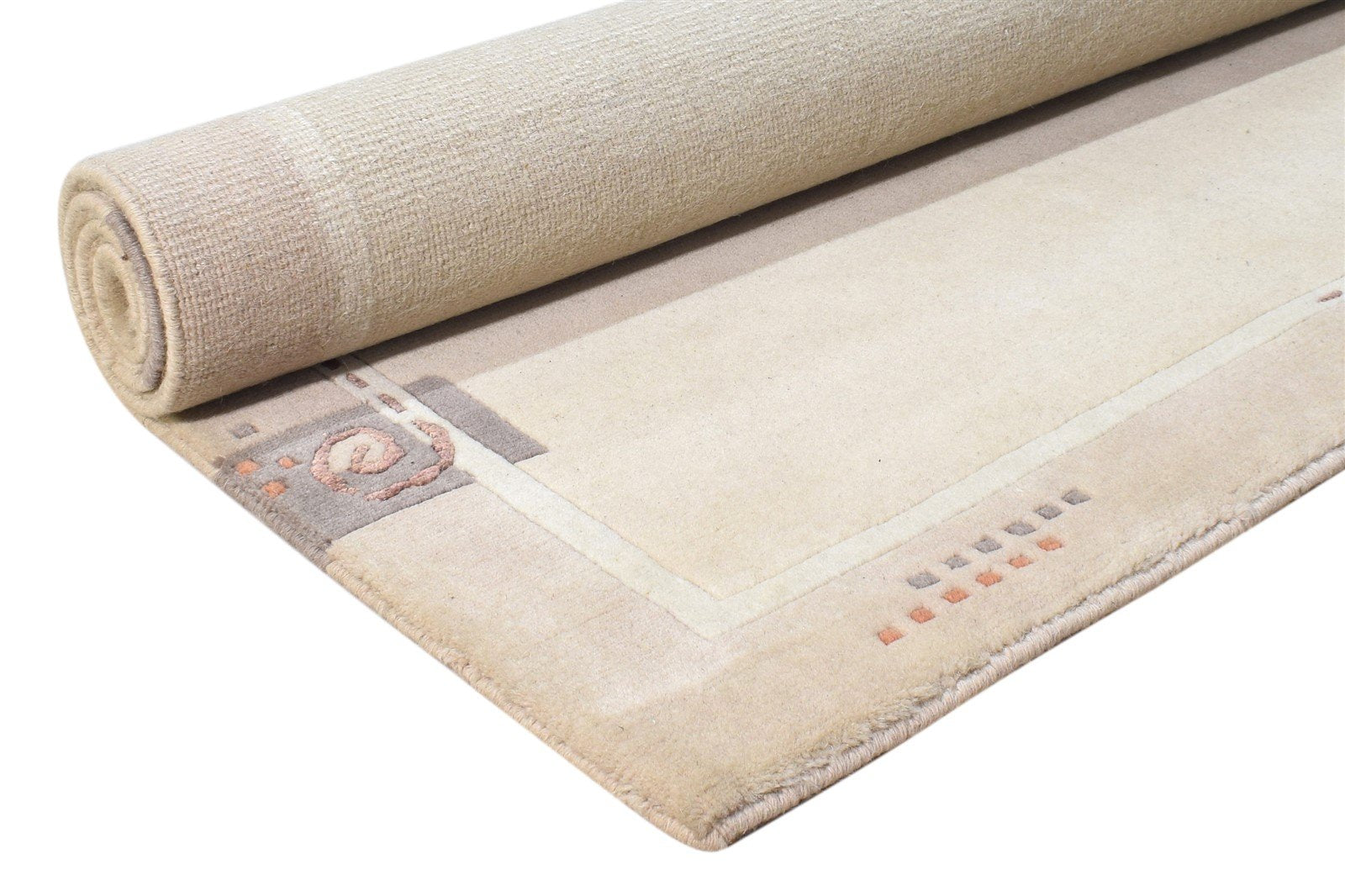 Wool / Silk Beige Rug 4X5 Modern Hand Knotted Scandinavian Bordered Room Size 