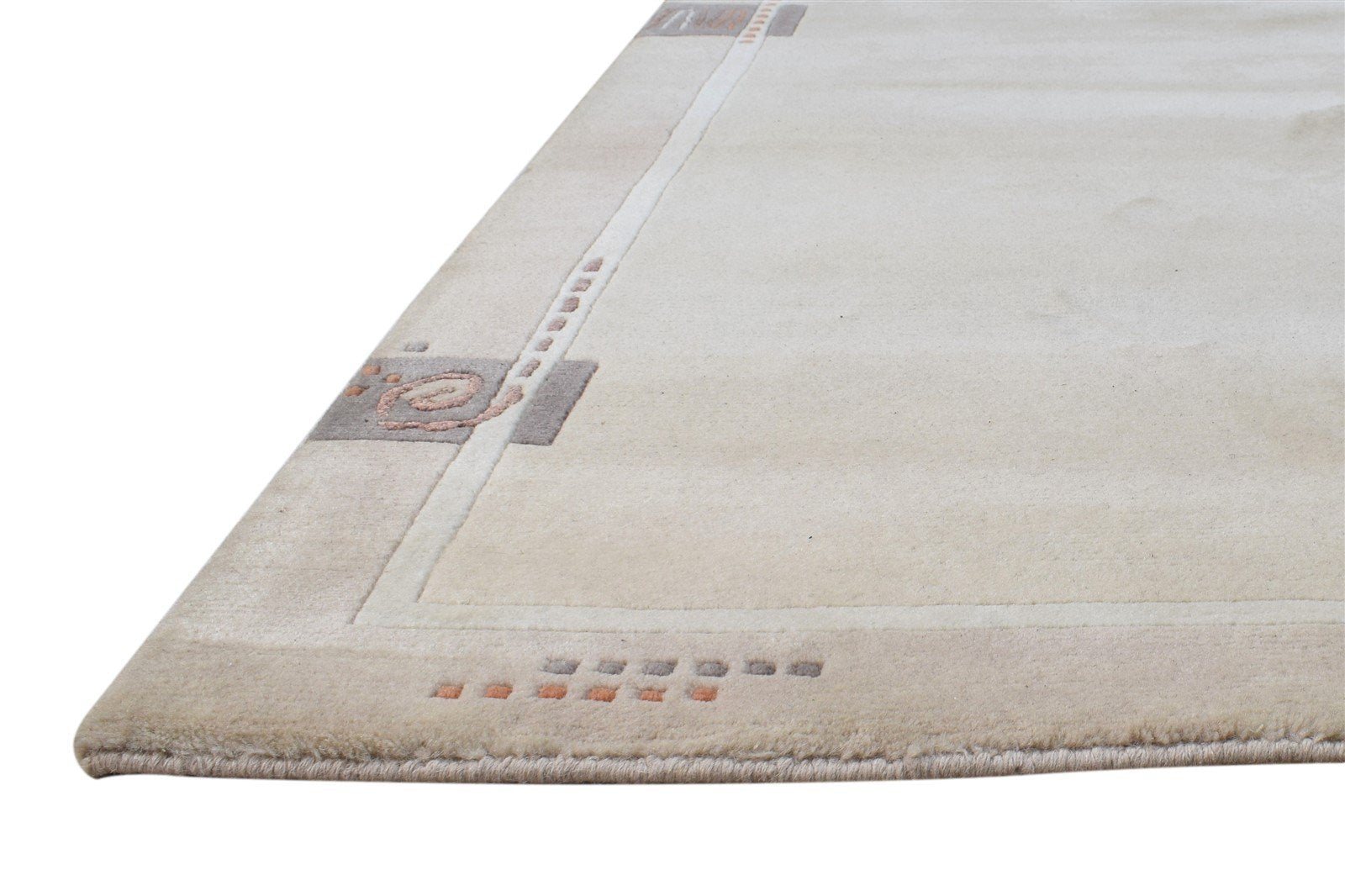 Wool / Silk Beige Rug 4X5 Modern Hand Knotted Scandinavian Bordered Room Size 