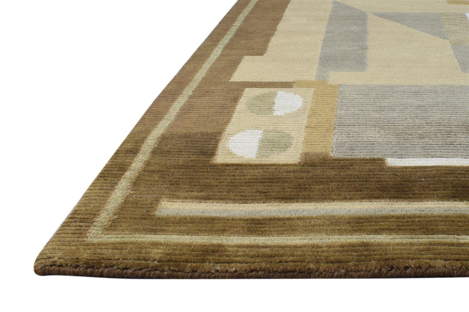 4X6 Rug Wool Brown Modern Hand Knotted Scandinavian Abstract Room Size Carpet 