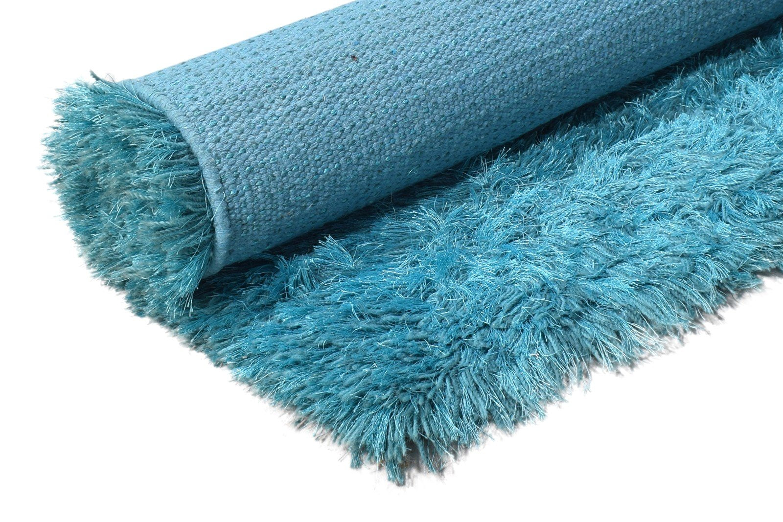 4' X 5' Rug Polyester Blue Shag Hand Woven Scandinavian Solid Room Size Carpet 