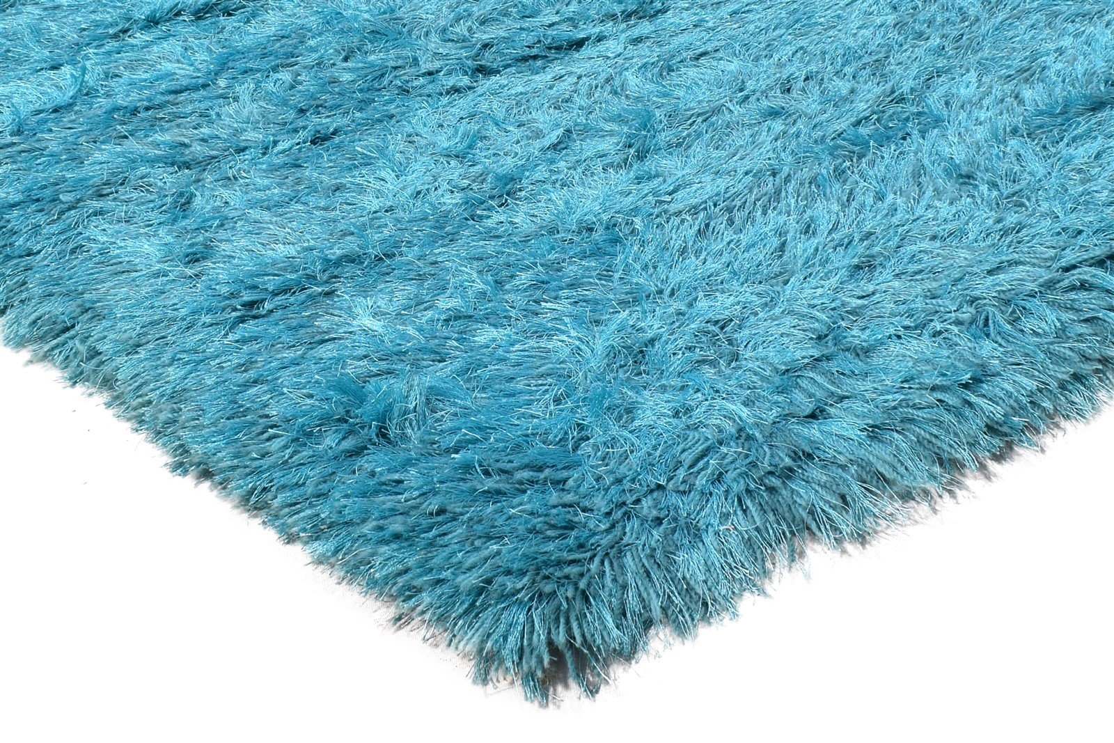 4' X 5' Rug Polyester Blue Shag Hand Woven Scandinavian Solid Room Size Carpet 