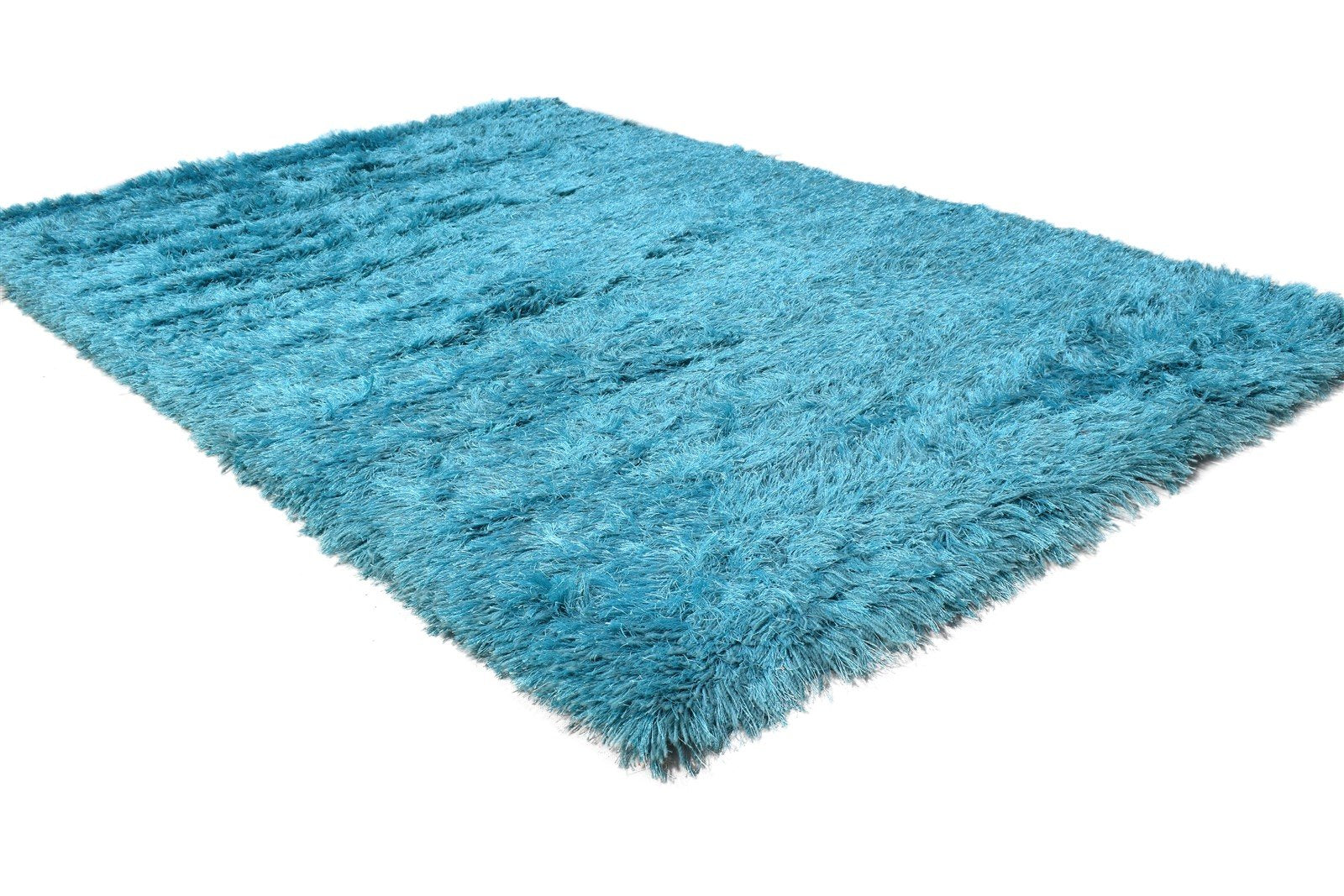 4' X 5' Rug Polyester Blue Shag Hand Woven Scandinavian Solid Room Size Carpet 