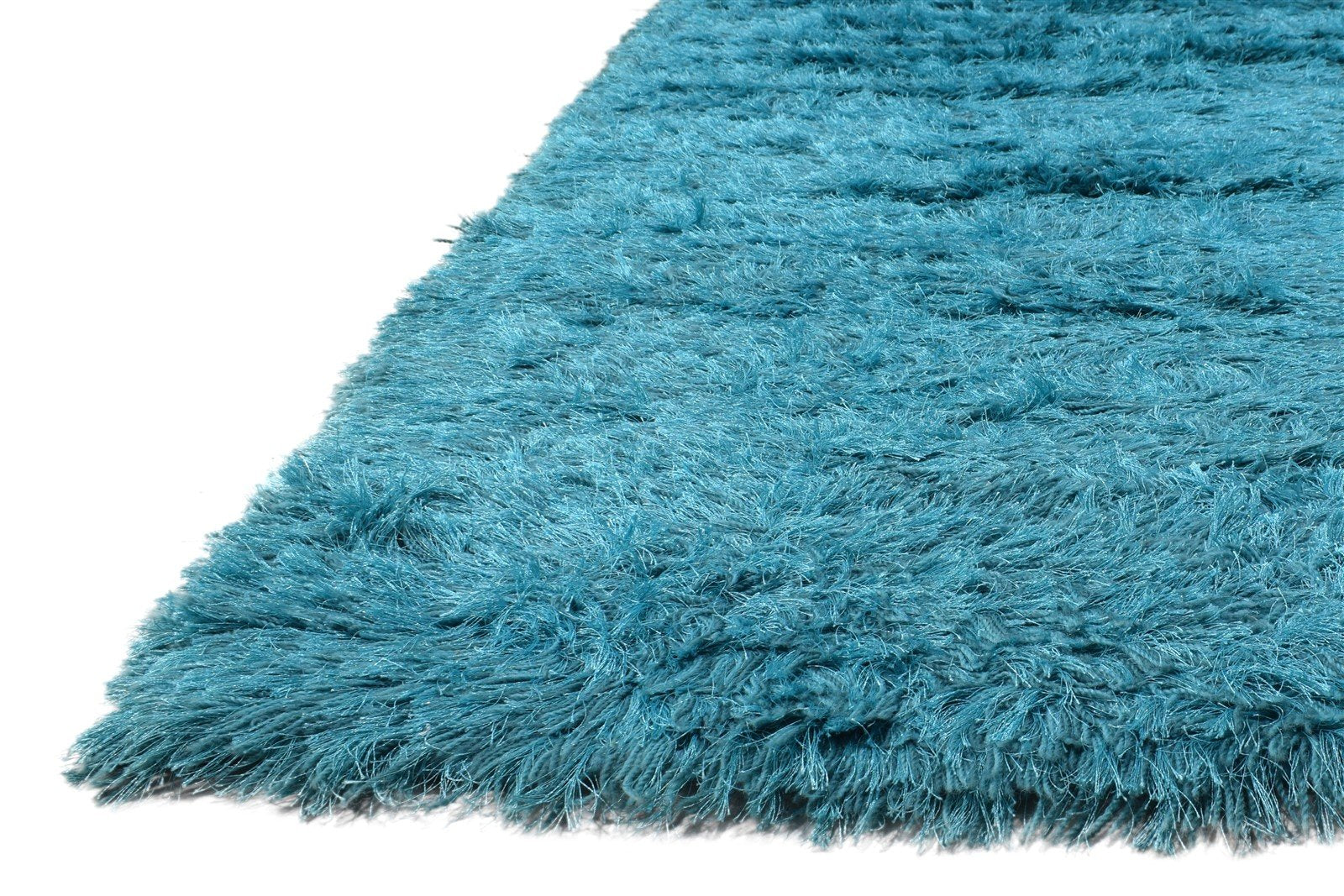 4' X 5' Rug Polyester Blue Shag Hand Woven Scandinavian Solid Room Size Carpet 