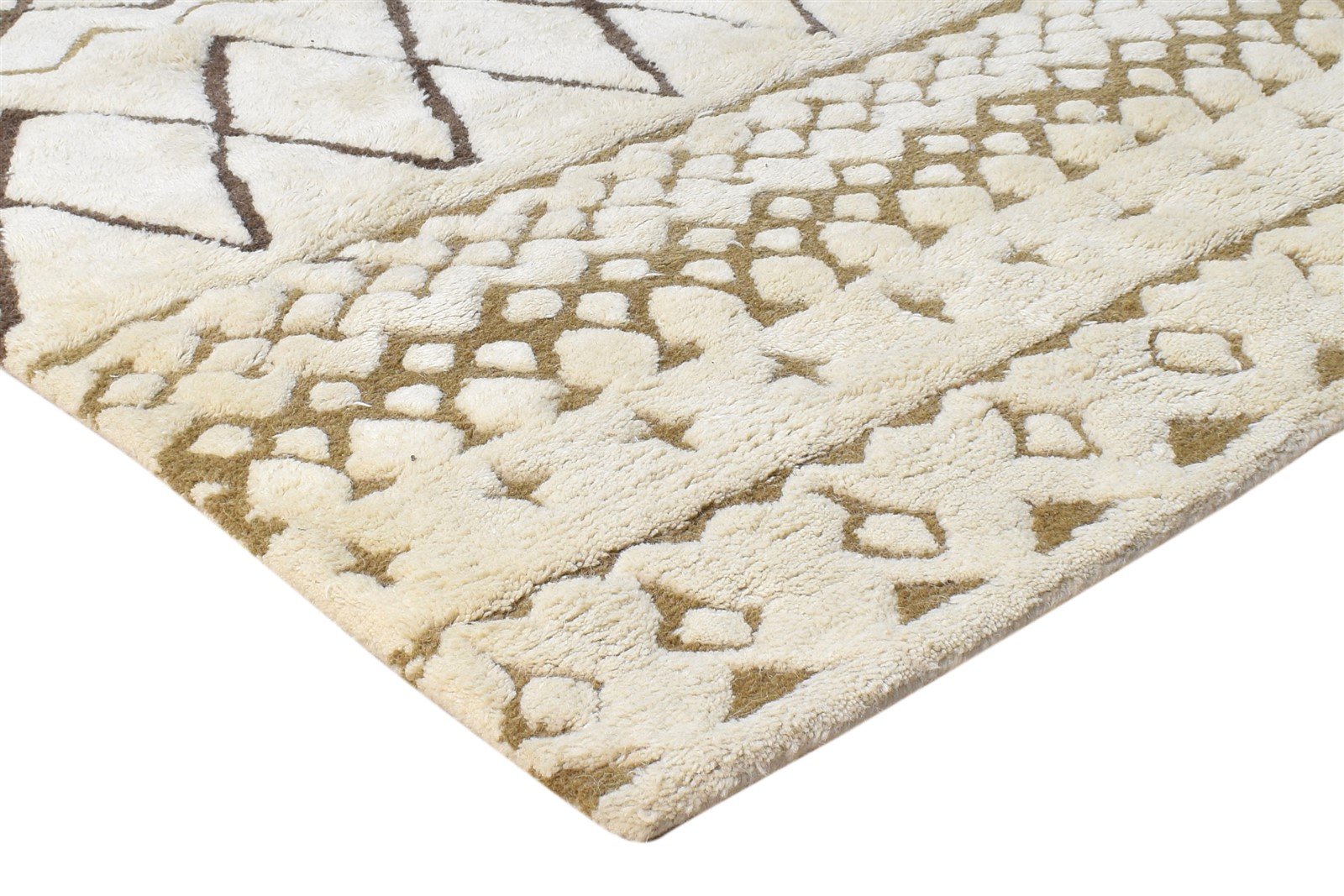 Hand Tufted Beige Wool Rug 3' X 5' Modern Moroccan Diamond Room Size Carpet 