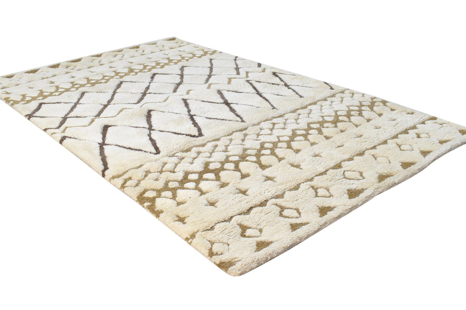 Hand Tufted Beige Wool Rug 3' X 5' Modern Moroccan Diamond Room Size Carpet 