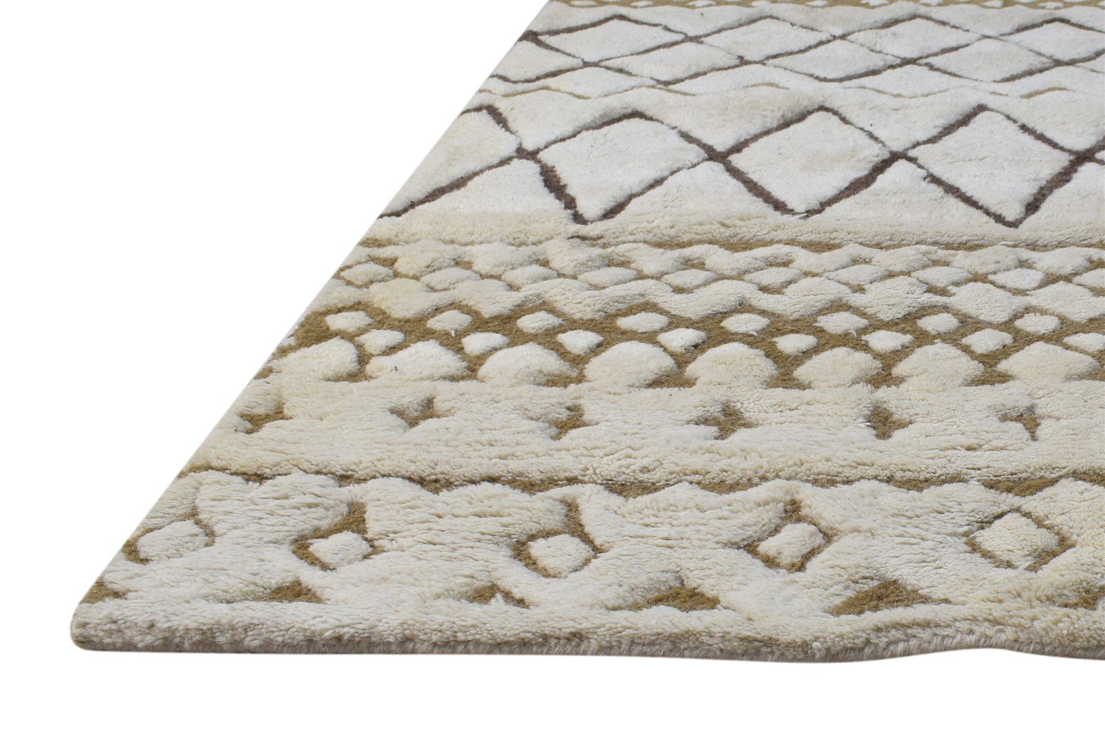 Hand Tufted Beige Wool Rug 3' X 5' Modern Moroccan Diamond Room Size Carpet 