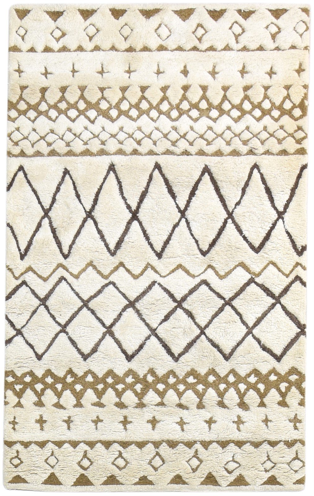 Hand Tufted Beige Wool Rug 3' X 5' Modern Moroccan Diamond Room Size Carpet 