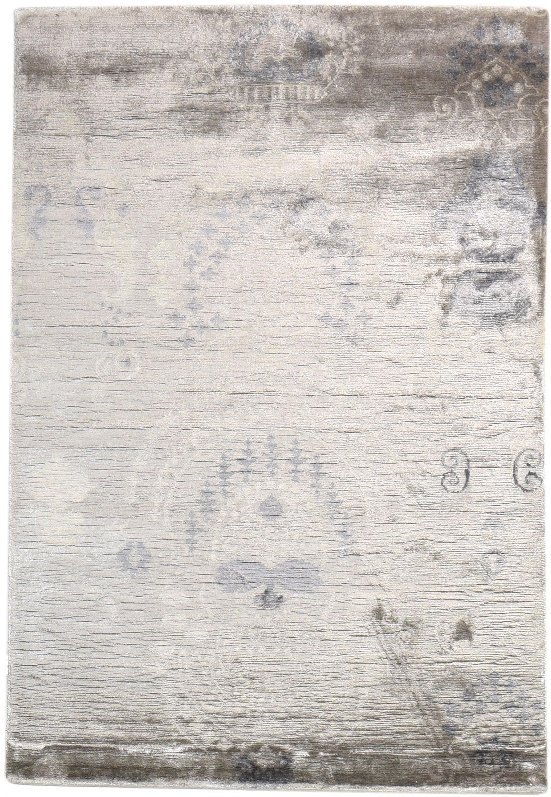 Silk Grey Rug 4X5 Modern Hand Knotted Scandinavian Abstract Room Size Carpet  Area Rug 