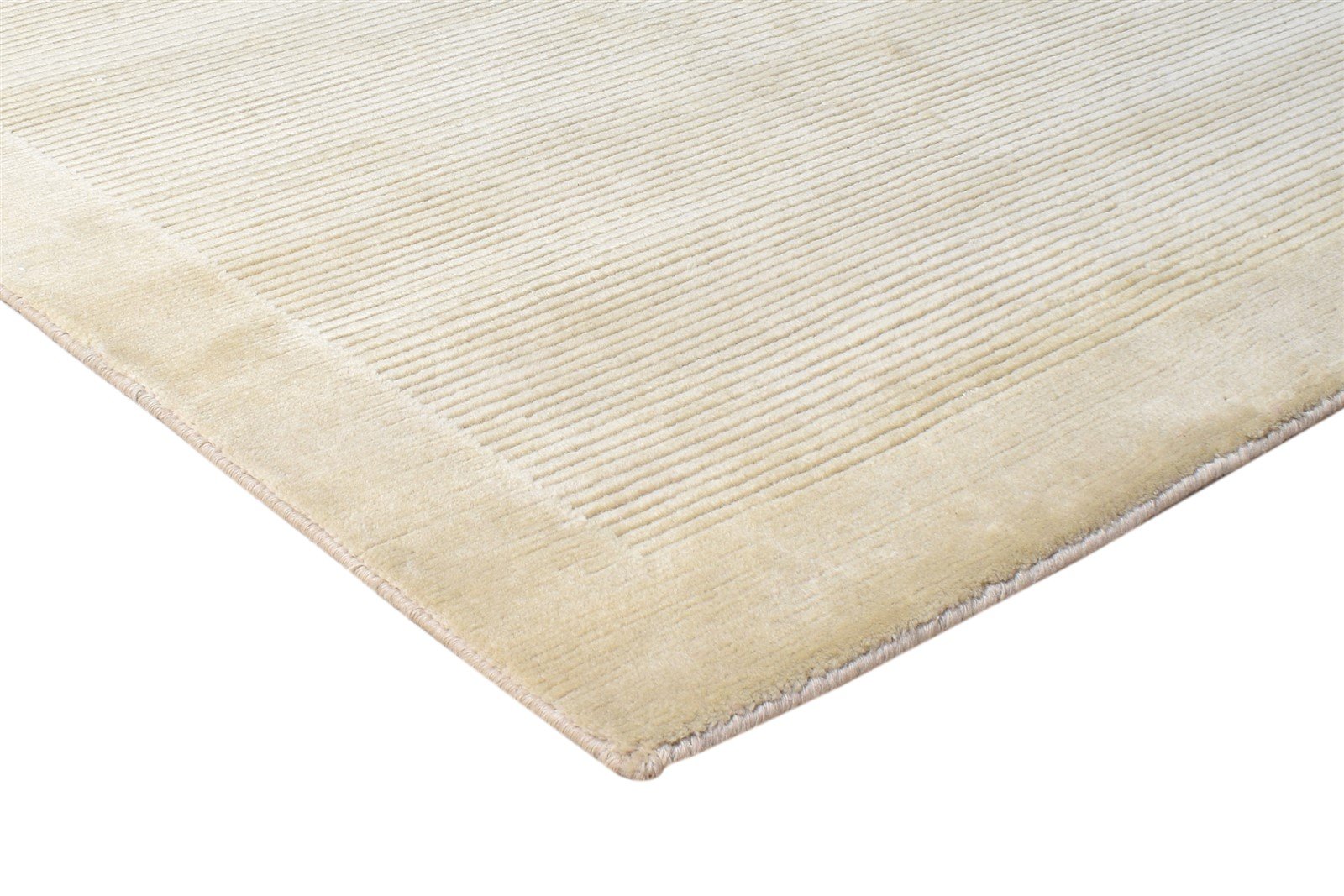 Beige Silk Rug 4X6 Modern Hand Knotted Scandinavian Bordered Room Size Carpet 