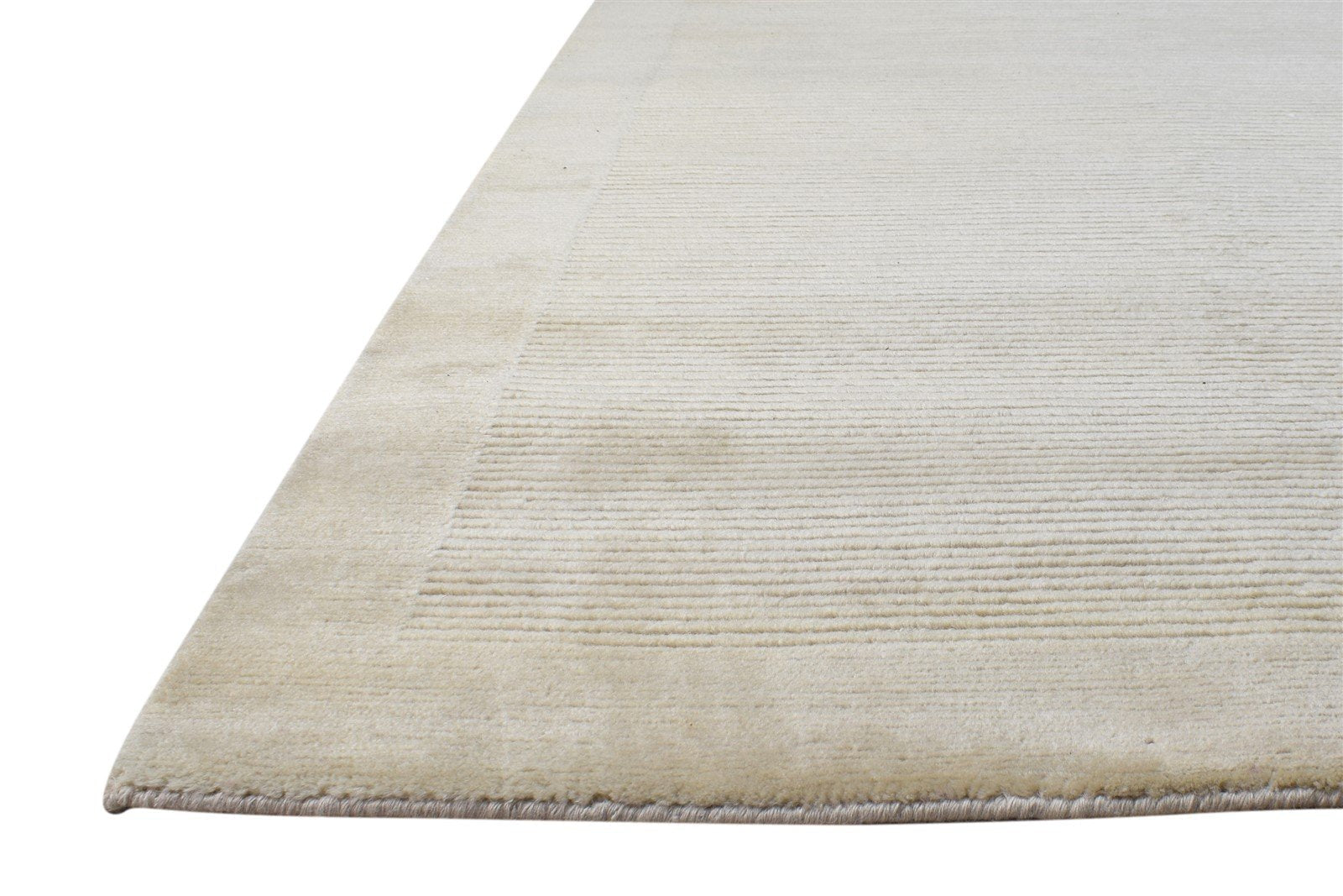 Beige Silk Rug 4X6 Modern Hand Knotted Scandinavian Bordered Room Size Carpet 