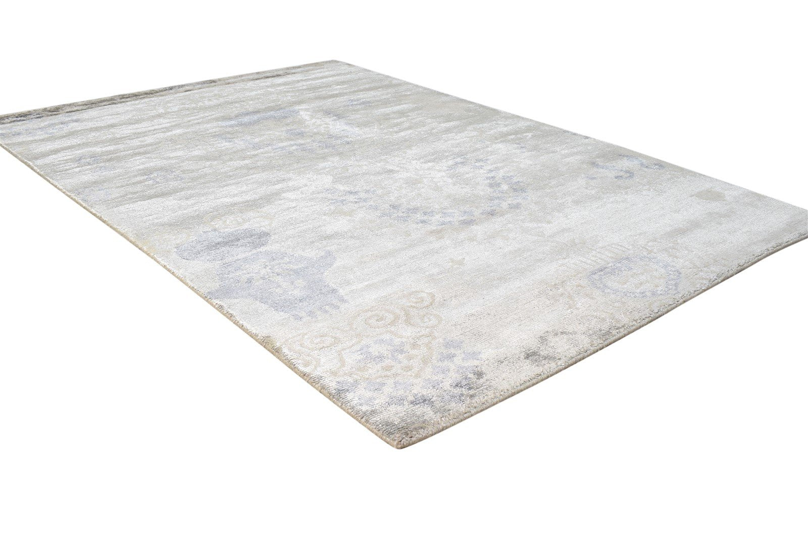 Silk Grey Rug 4' X 6' Modern Hand Knotted American Abstract Room Size Carpet 