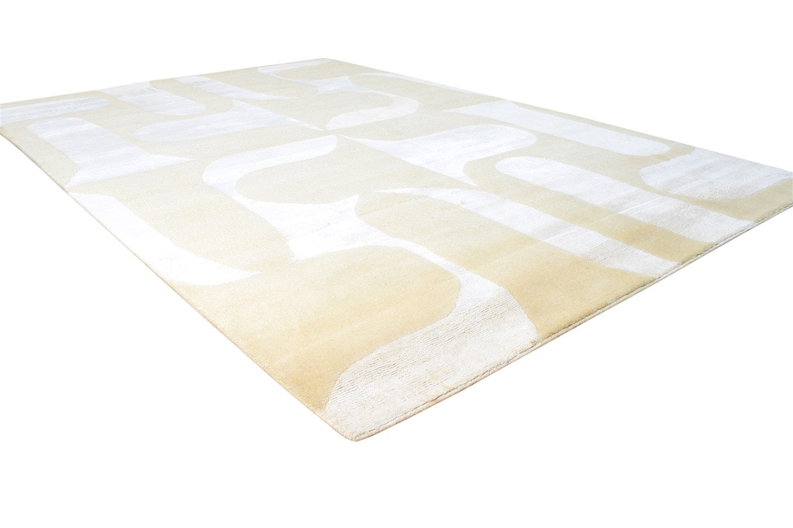 Hand Knotted Beige Wool / Silk Rug 6X8 Modern Scandinavian Abstract Room Size 