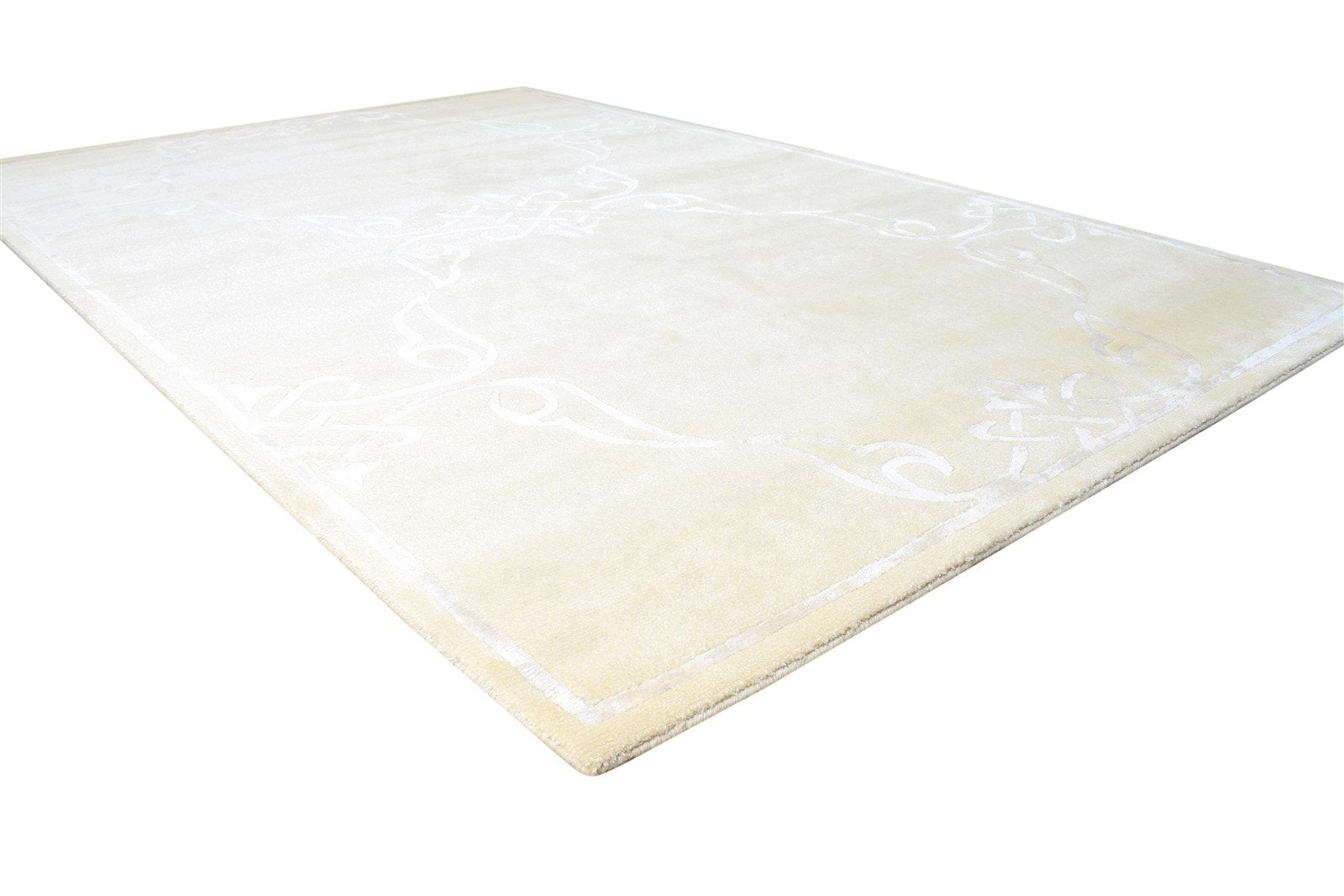 6X9 Rug Silk Beige Modern Hand Knotted Scandinavian Abstract Room Size Carpet  Area Rug 