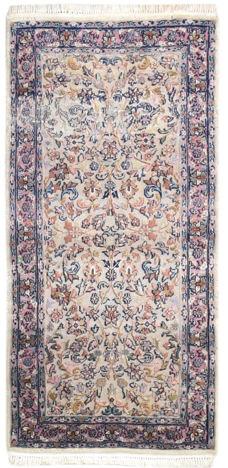 2' X 4' Rug Wool Beige Persian Hand Knotted Kashan Oriental Small Carpet 