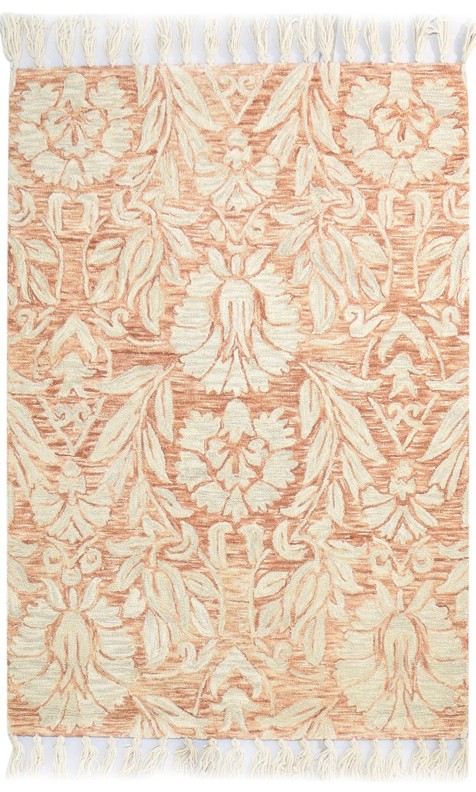 Hand Tufted Rust Wool Rug 5' X 7' Modern French Floral Room Size Carpet 