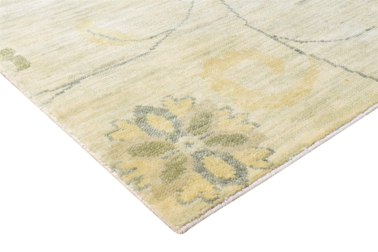 Beige Wool Rug 4' X 6' Modern Hand Knotted French Floral Room Size Carpet 