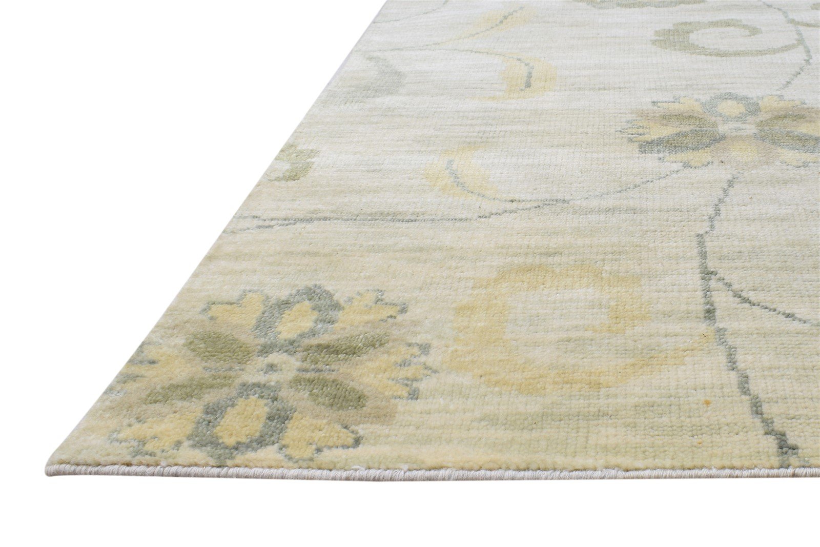 Beige Wool Rug 4' X 6' Modern Hand Knotted French Floral Room Size Carpet 