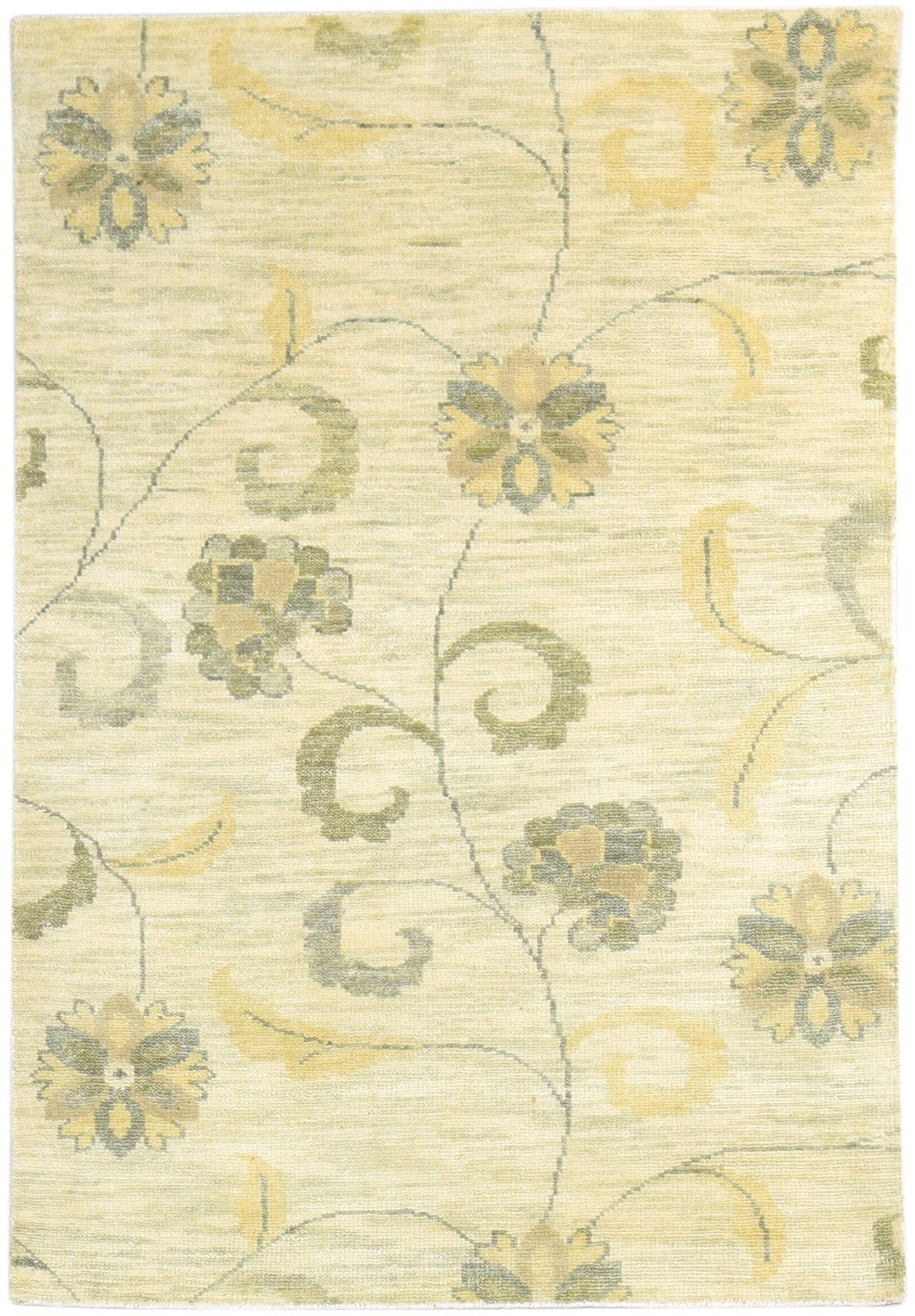 Beige Wool Rug 4' X 6' Modern Hand Knotted French Floral Room Size Carpet 