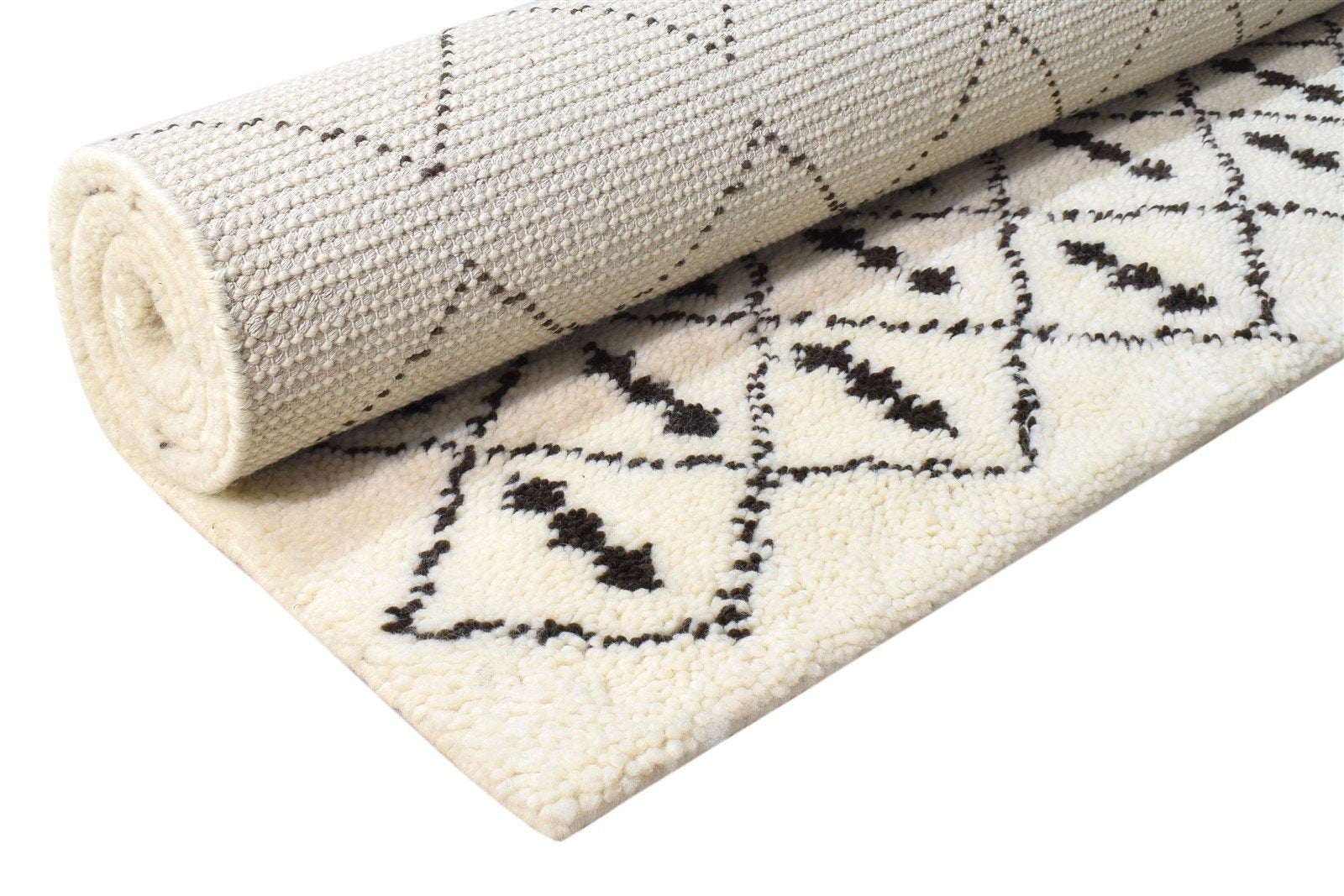 Wool Cream Rug 4' X 6' Modern Hand Knotted Moroccan Diamond Room Size Carpet 