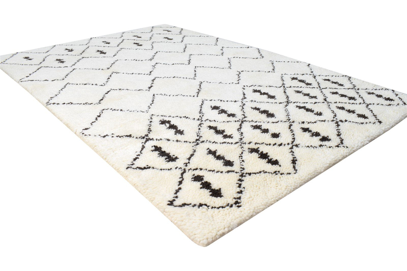 Wool Cream Rug 4' X 6' Modern Hand Knotted Moroccan Diamond Room Size Carpet 