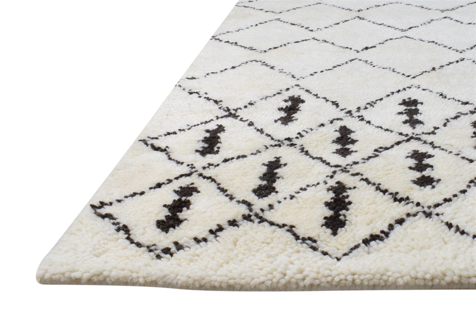 Wool Cream Rug 4' X 6' Modern Hand Knotted Moroccan Diamond Room Size Carpet 