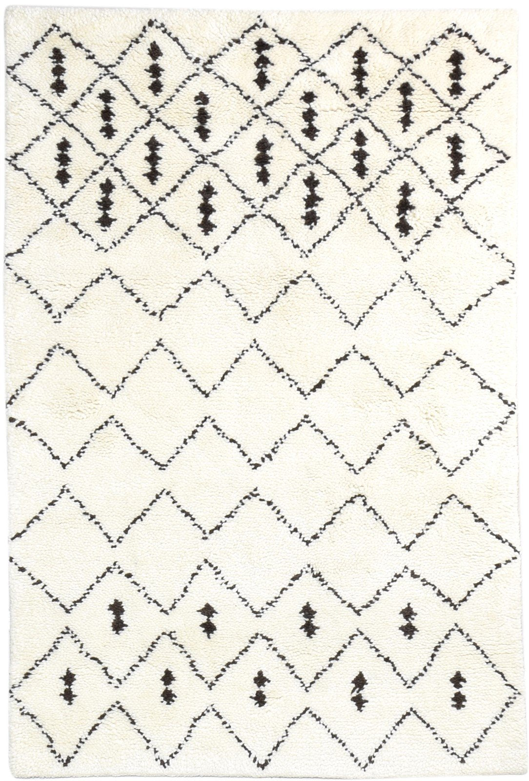 Wool Cream Rug 4' X 6' Modern Hand Knotted Moroccan Diamond Room Size Carpet 