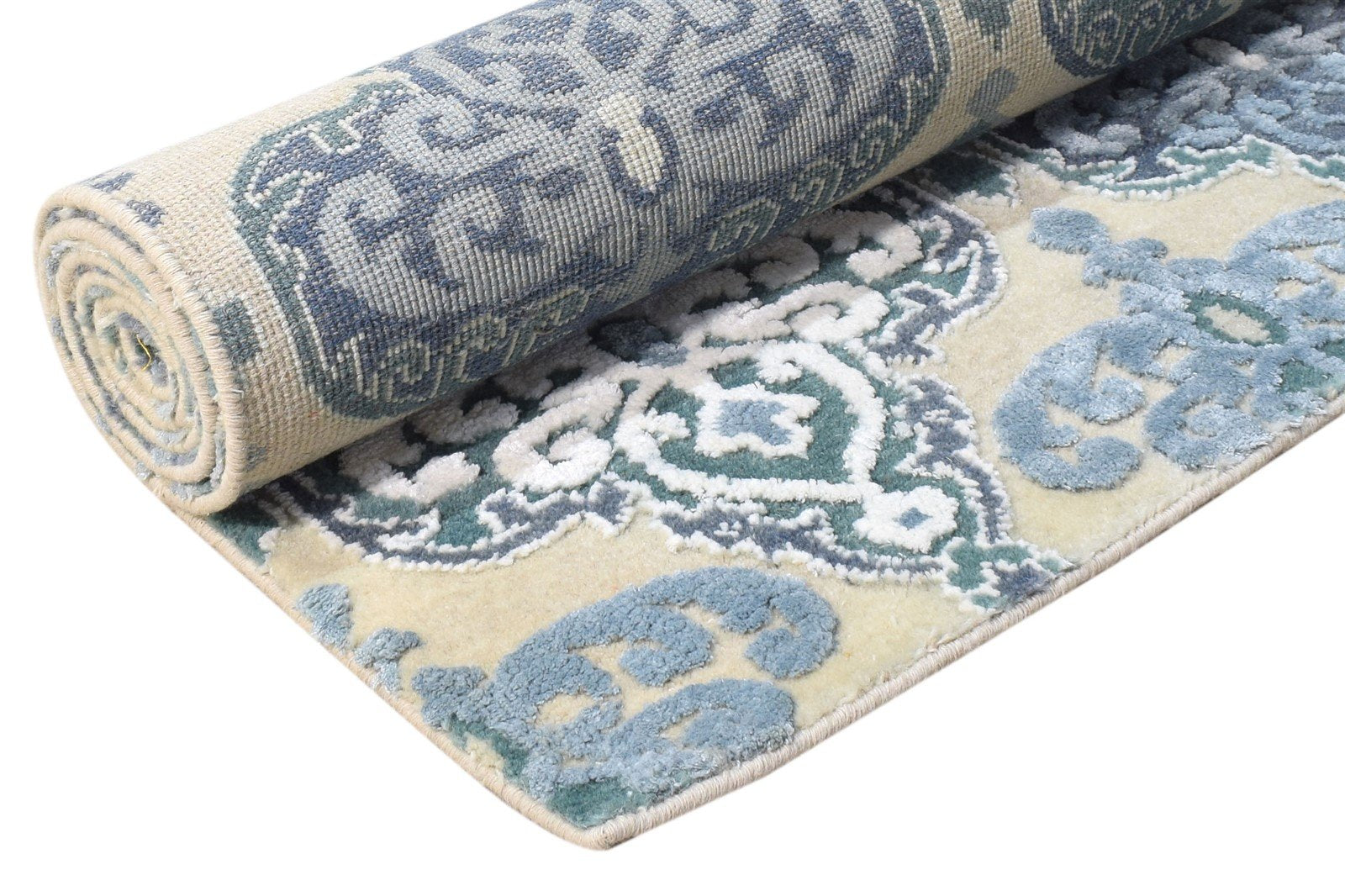 4' X 6' Rug Wool Blue Modern Hand Knotted European Damask Room Size Carpet 