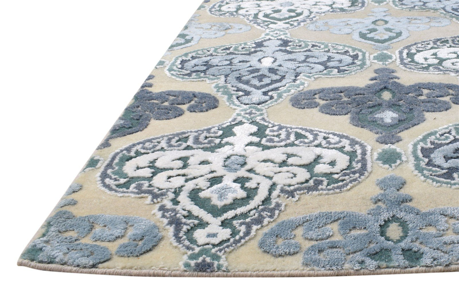 4' X 6' Rug Wool Blue Modern Hand Knotted European Damask Room Size Carpet 