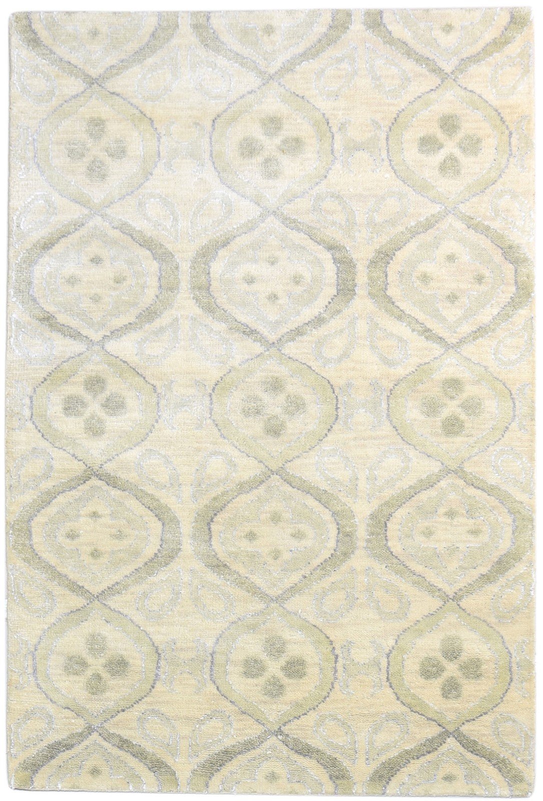 Beige Wool Rug 4' X 6' Modern Hand Knotted Moroccan Trellis Room Size Carpet 