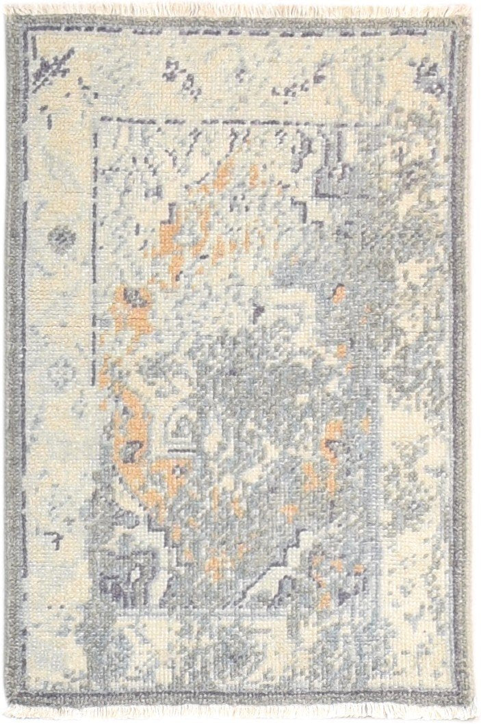 Grey Wool Silk Rug 2' X 3' Modern Hand Knotted American Abstract Small Carpet 