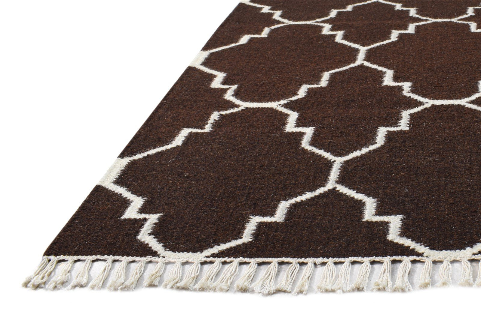 Brown Wool Rug 3' X 5' Modern Dhurrie Moroccan Scroll Tile Small Carpet 