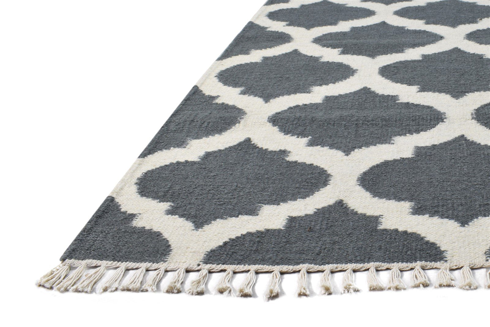 Wool Grey Rug 3' X 5' Modern Dhurrie Moroccan Scroll Tile Small Carpet 