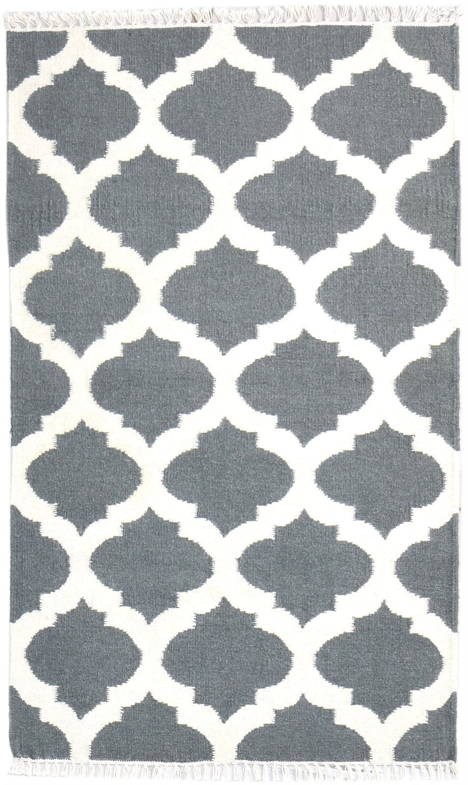 Wool Grey Rug 3' X 5' Modern Dhurrie Moroccan Scroll Tile Small Carpet 