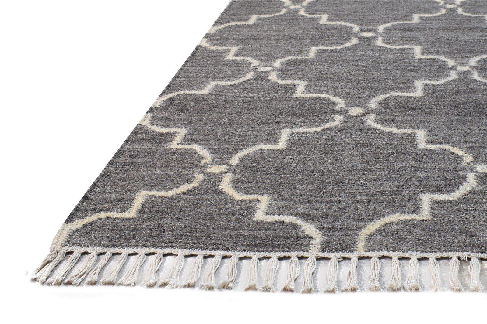 Dhurrie Grey Wool Rug 3' X 5' Modern Moroccan Scroll Tile Small Carpet 