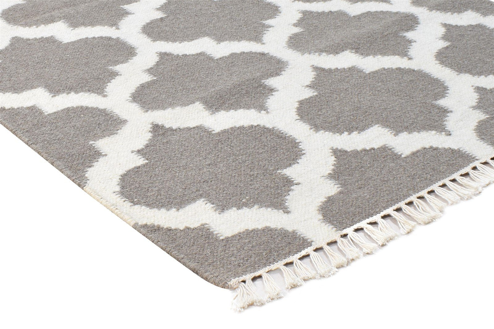 Wool Grey Rug 3' X 5' Modern Dhurrie Moroccan Scroll Tile Small Carpet 