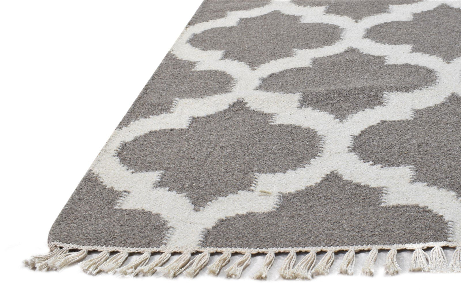 Wool Grey Rug 3' X 5' Modern Dhurrie Moroccan Scroll Tile Small Carpet 