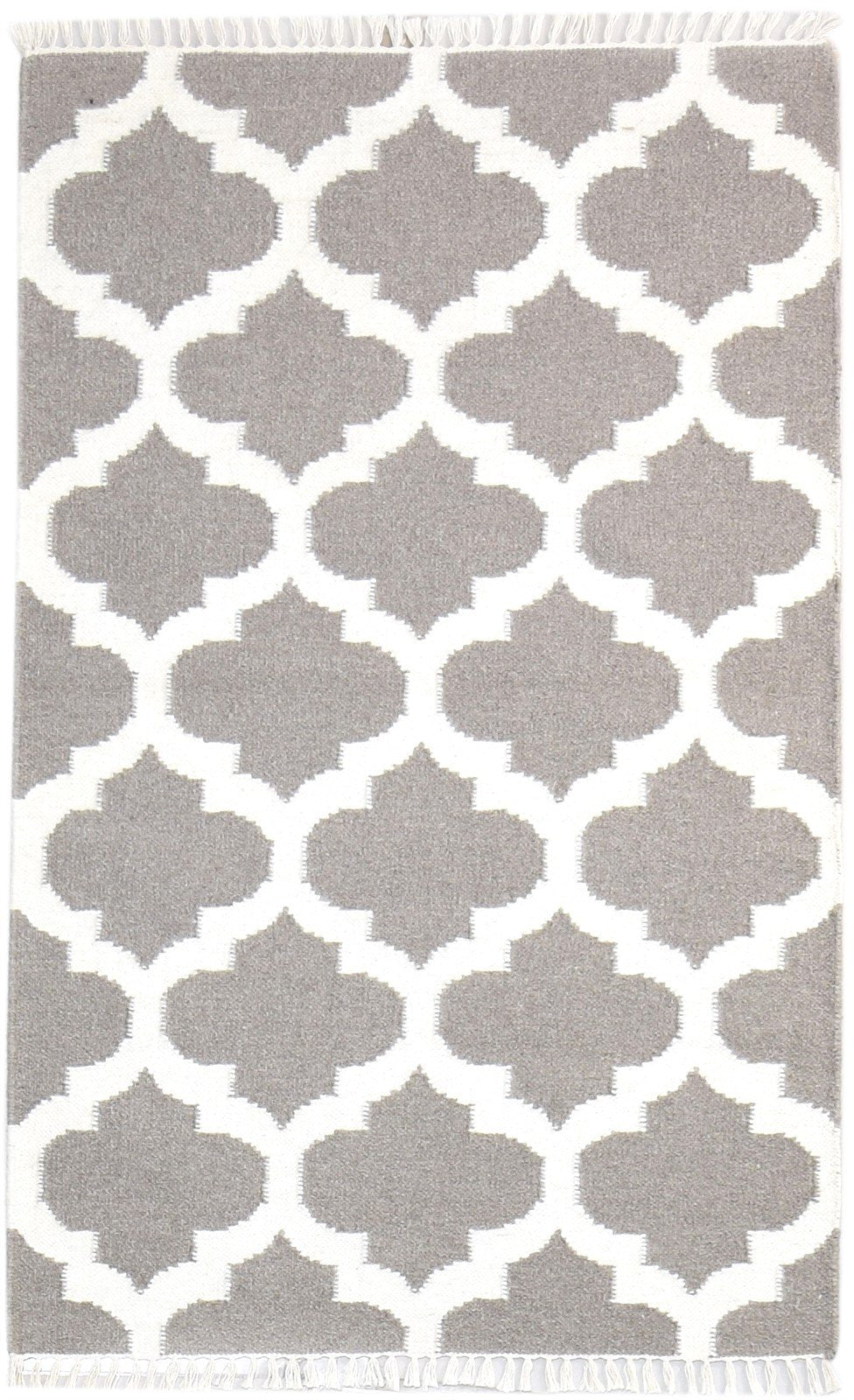 Wool Grey Rug 3' X 5' Modern Dhurrie Moroccan Scroll Tile Small Carpet 