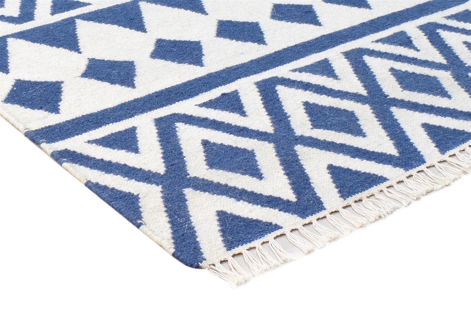 3' X 5' Rug Wool Blue Modern Dhurrie Scandinavian Triangles Small Carpet 