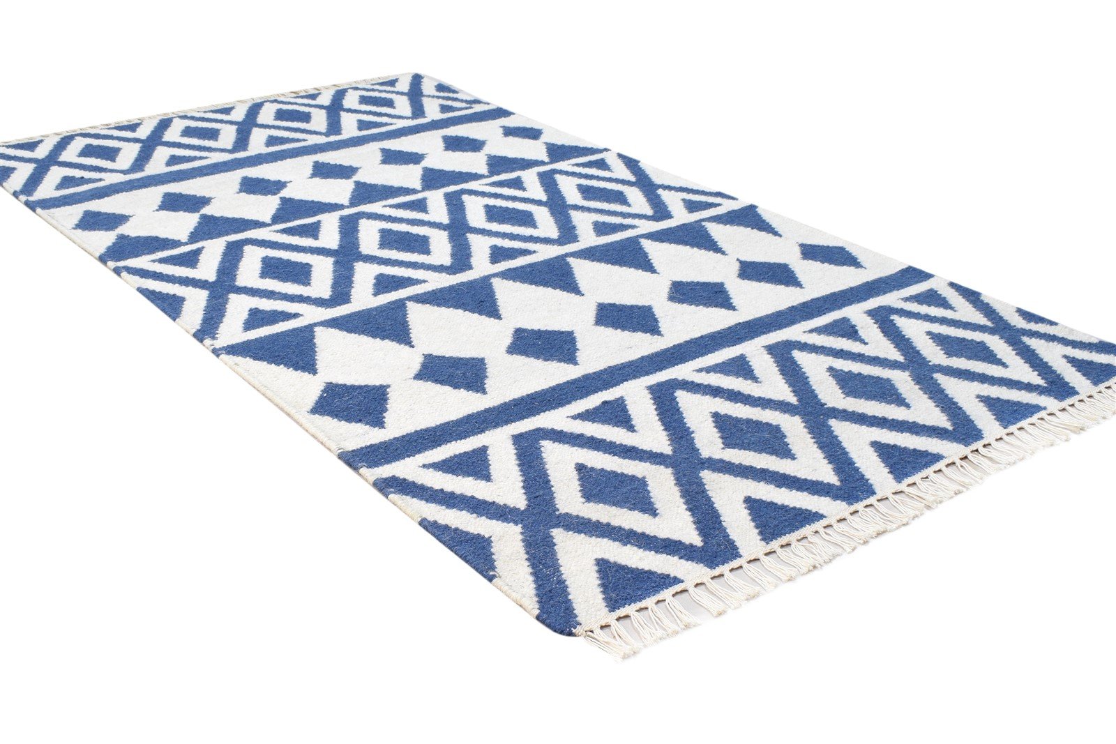 3' X 5' Rug Wool Blue Modern Dhurrie Scandinavian Triangles Small Carpet 