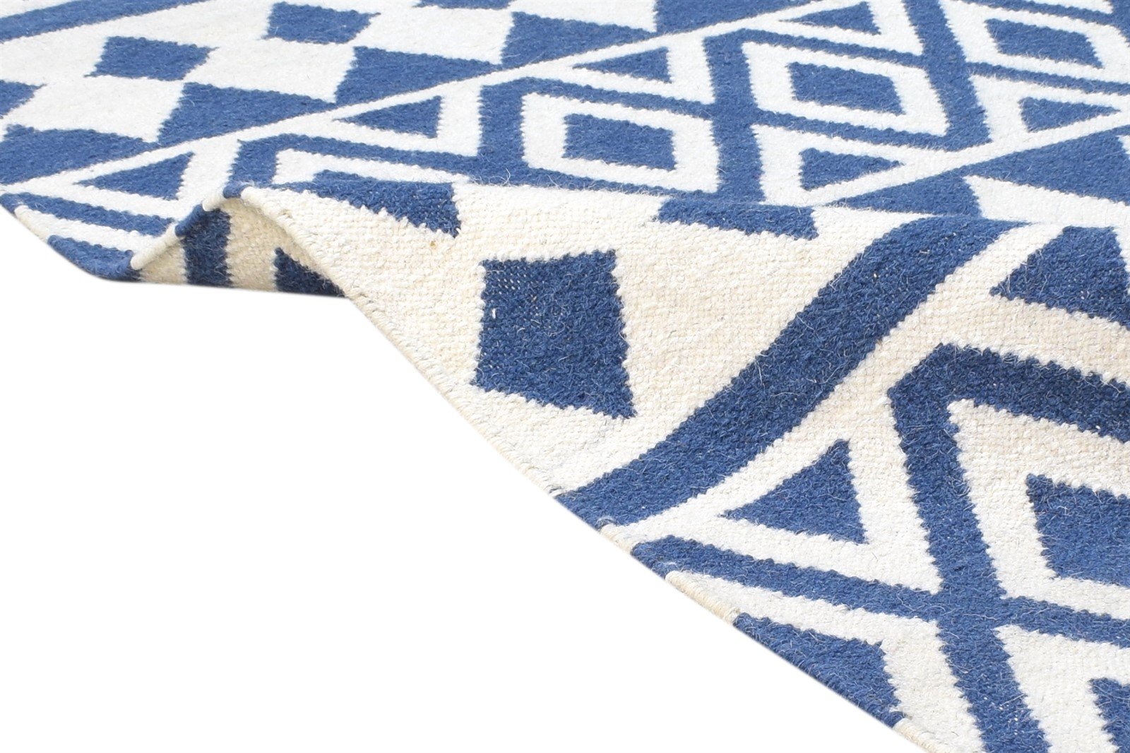 3' X 5' Rug Wool Blue Modern Dhurrie Scandinavian Triangles Small Carpet 