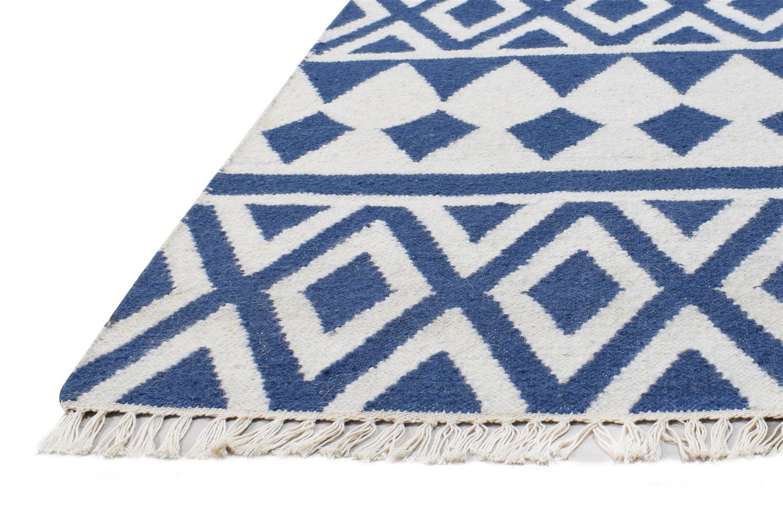 3' X 5' Rug Wool Blue Modern Dhurrie Scandinavian Triangles Small Carpet 