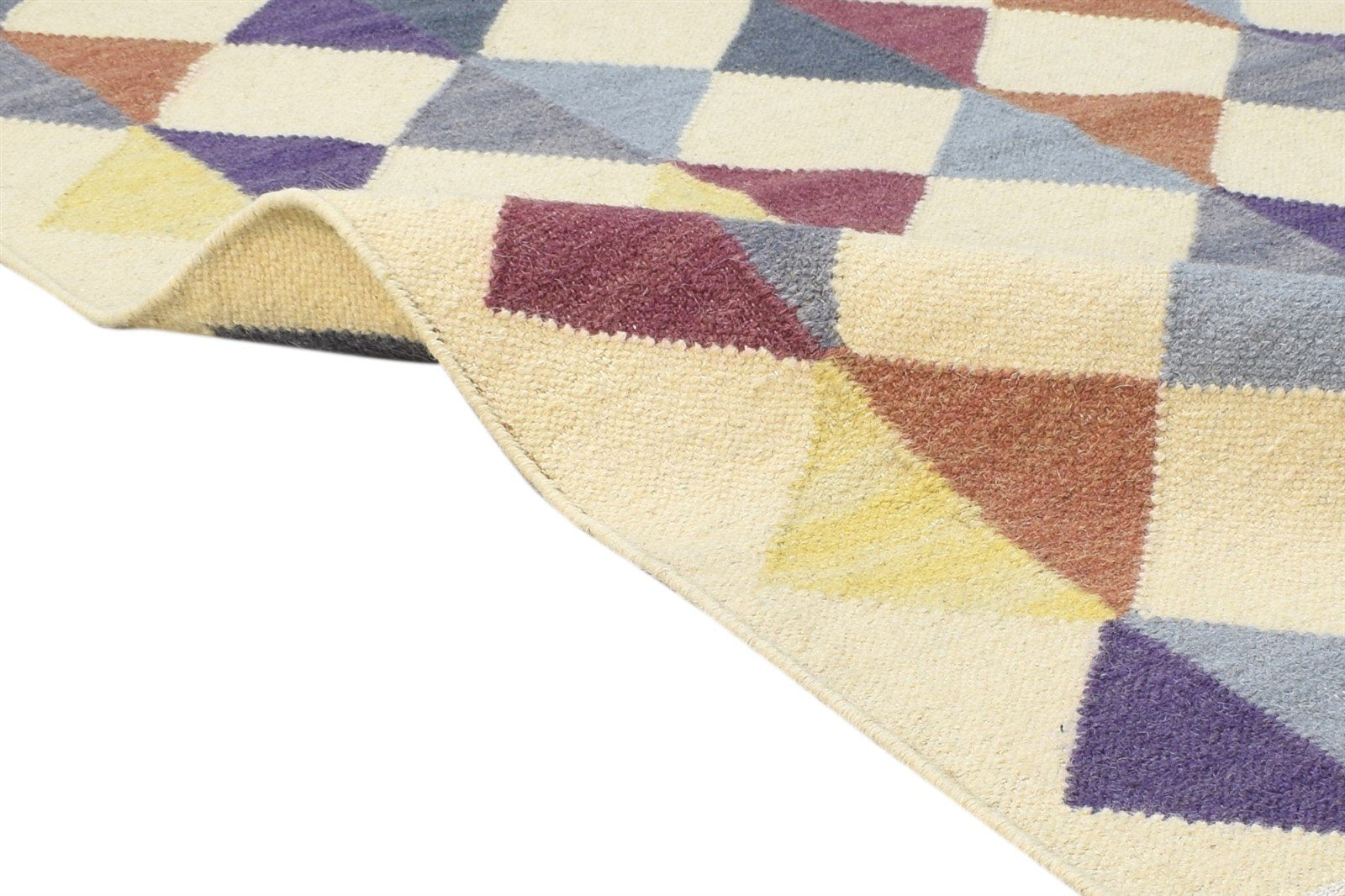 Dhurrie Multi Color Wool Rug 3' X 5' Modern Scandinavian Triangles Small Carpet 