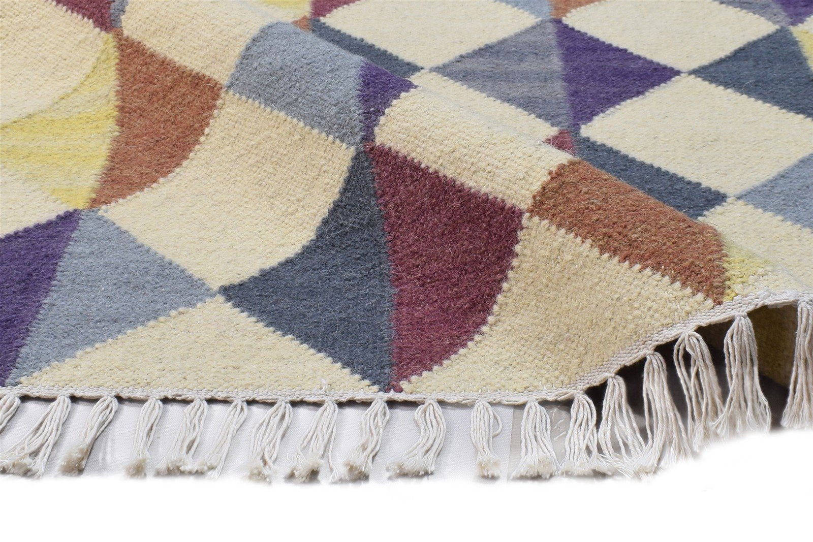 Dhurrie Multi Color Wool Rug 3' X 5' Modern Scandinavian Triangles Small Carpet 