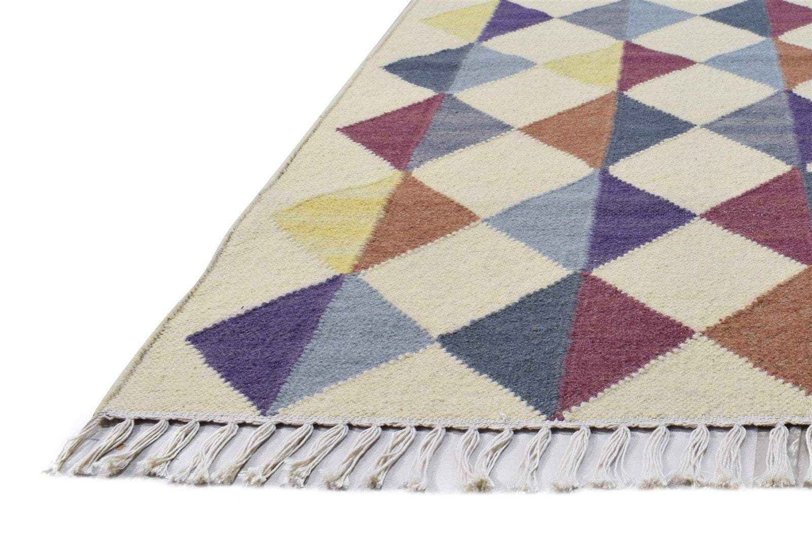 Dhurrie Multi Color Wool Rug 3' X 5' Modern Scandinavian Triangles Small Carpet 