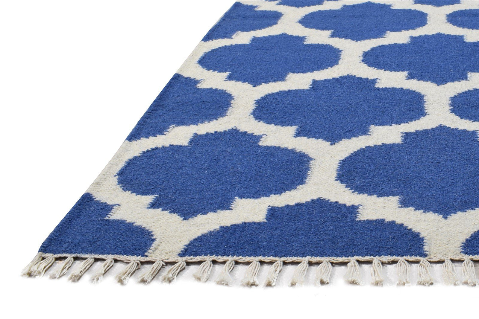 Blue Wool Rug 3' X 5' Modern Dhurrie Moroccan Scroll Tile Small Carpet 